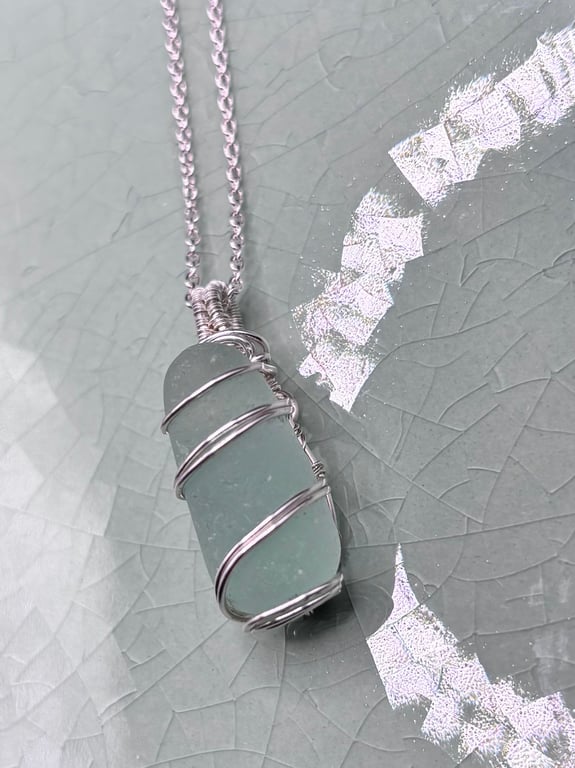 Scottish Sea Glass Pendant Aqua Bottle stopper stem - Beautiful colour!!