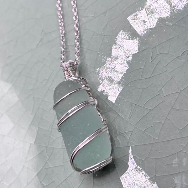 Scottish Sea Glass Pendant Aqua Bottle stopper stem - Beautiful colour!!