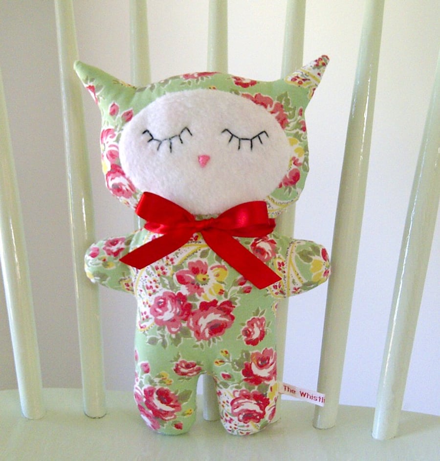 Green Rose Paisley Retro Cat Soft Toy, a Sleepy... - Folksy