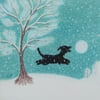 Dog Christmas Card, Snowball Black Dog Card, Christmas Art, Snow Tree Puppy Card