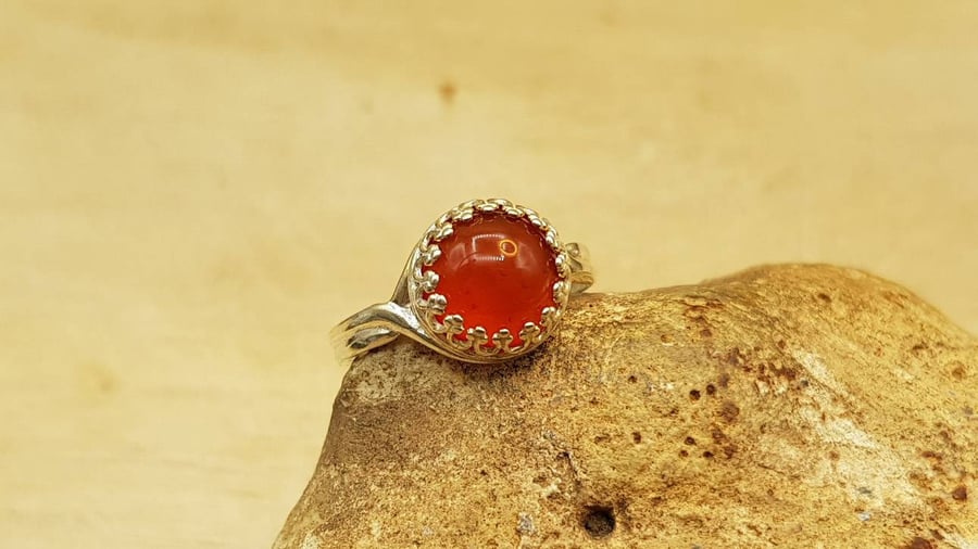 Carnelian ring. 10mm Red July birthstone. 17th anniversary. Adjustable 925 