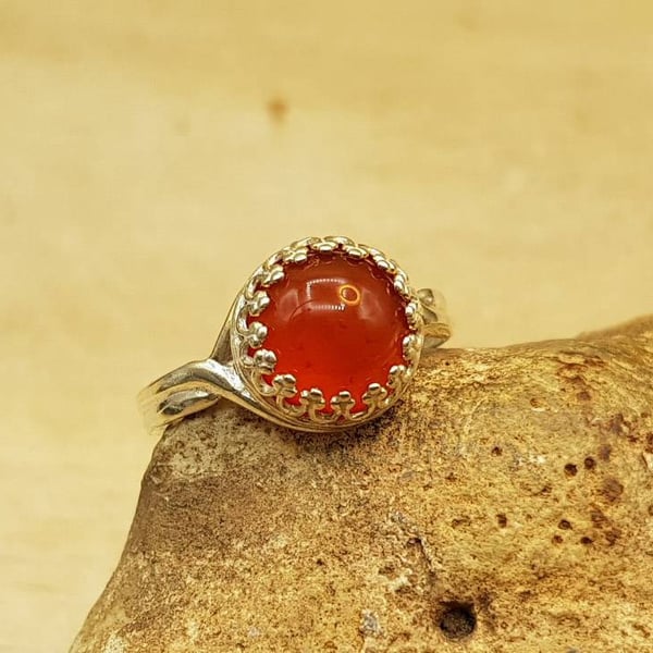 Carnelian ring. 10mm Red July birthstone. 17th anniversary. Adjustable 925 