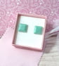 Turquoise square stud earrings for women. Pastel ear studs. - Image 5