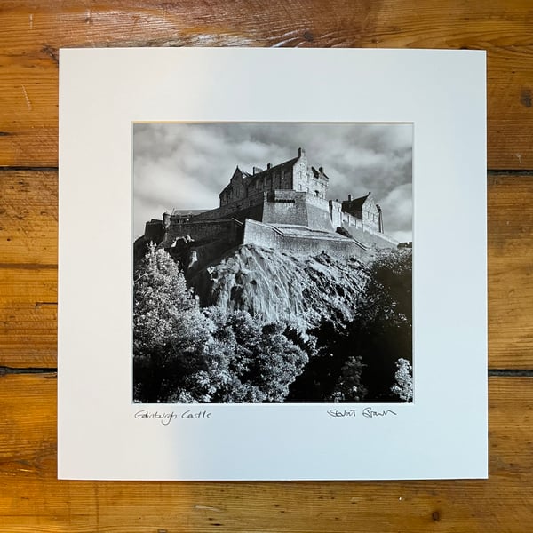 ‘Edinburgh Castle’ signed square mounted print 30 x 30cm FREE DELIVERY