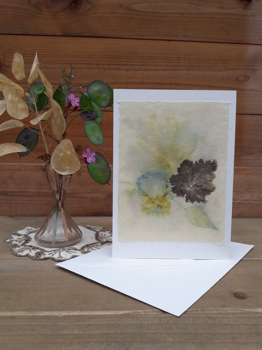 Handmade Heuchera, Passion Flower, Chilli and Viola Eco Print Card