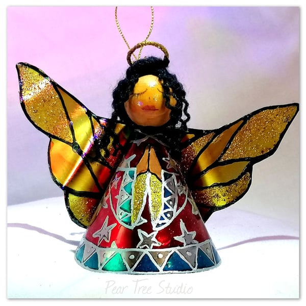 Small: Tin Angel Christmas Tree decoration ( Red) 