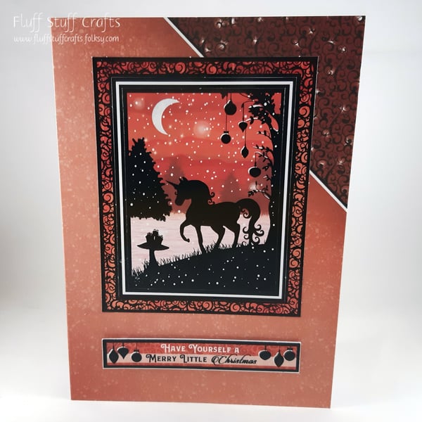 Unicorn snow scene Christmas card