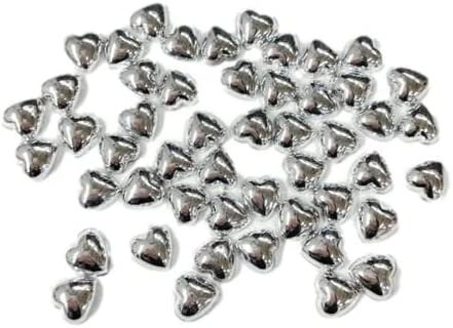 50pcs Flat Backed Metallic Silver Pearl Heart Shaped Bead Embellishments for Cra