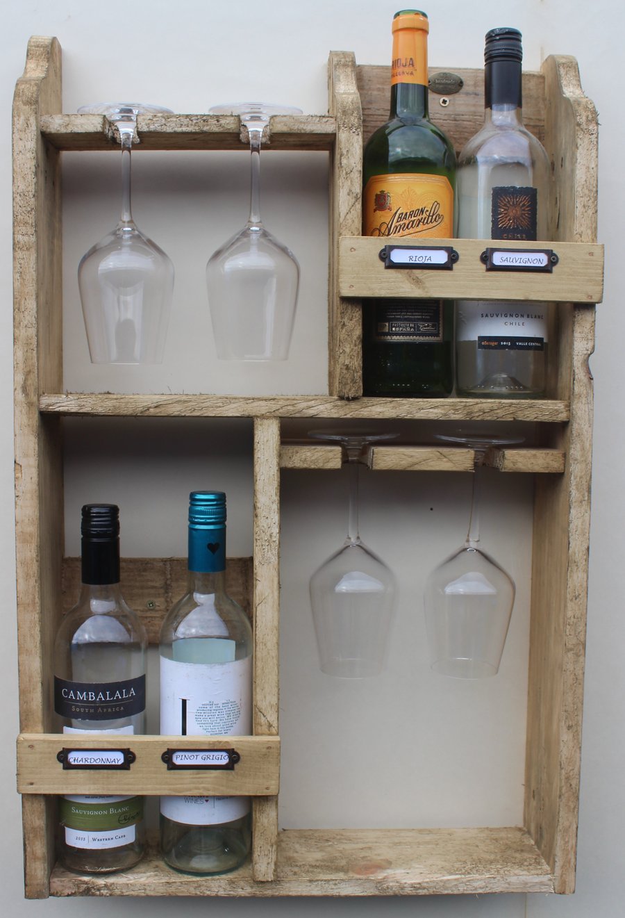 Wine rack, 4 bottles & 4 glass's Folksy