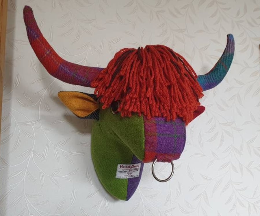 Made To Order, Highland Bull Faux Taxidermy Wall Hanging Handmade with Harris Tw