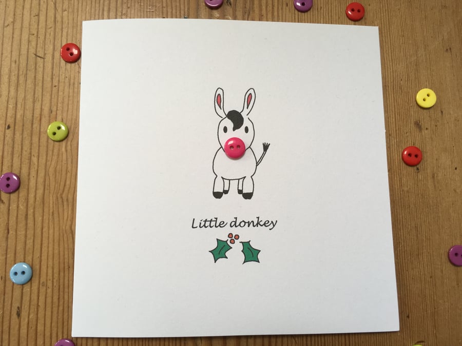 Christmas Card - Little Donkey with a button nose
