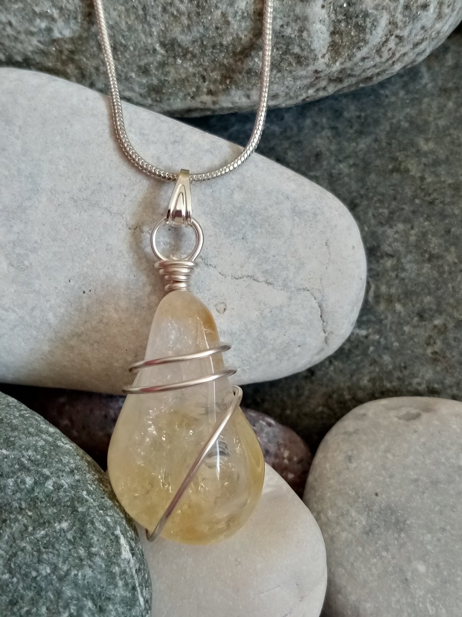 Wire-wrapped natural Citrine tumble stone 