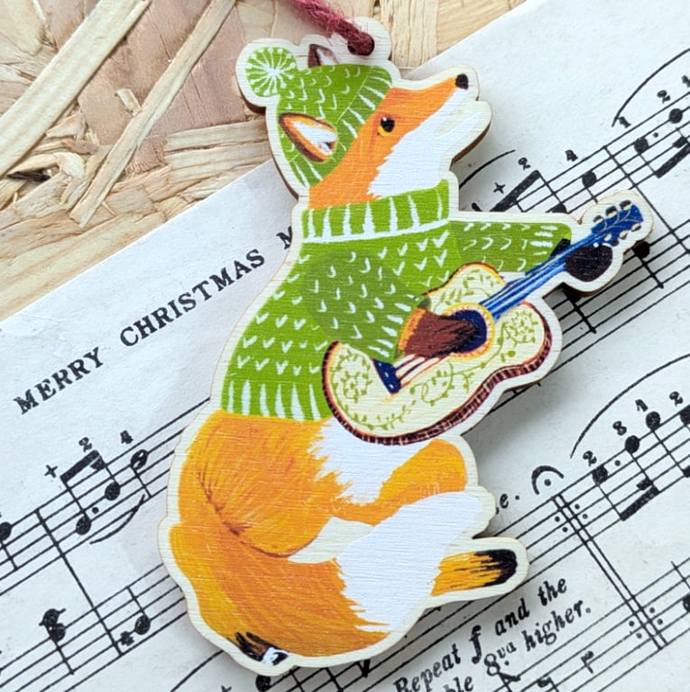 Wooden Fox Christmas Decorations with FREE christmas card