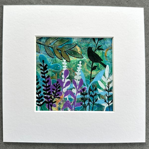 Midnight Garden - Original Mixed Media Bird & Botanical Artwork