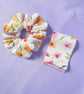 White Cotton Watercolour Flower Print Scrunchie - Image 3