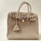 Handmade Birkin Crochet bag with silver hardware and key and lock 