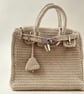 Handmade Birkin Crochet bag with silver hardware and key and lock 