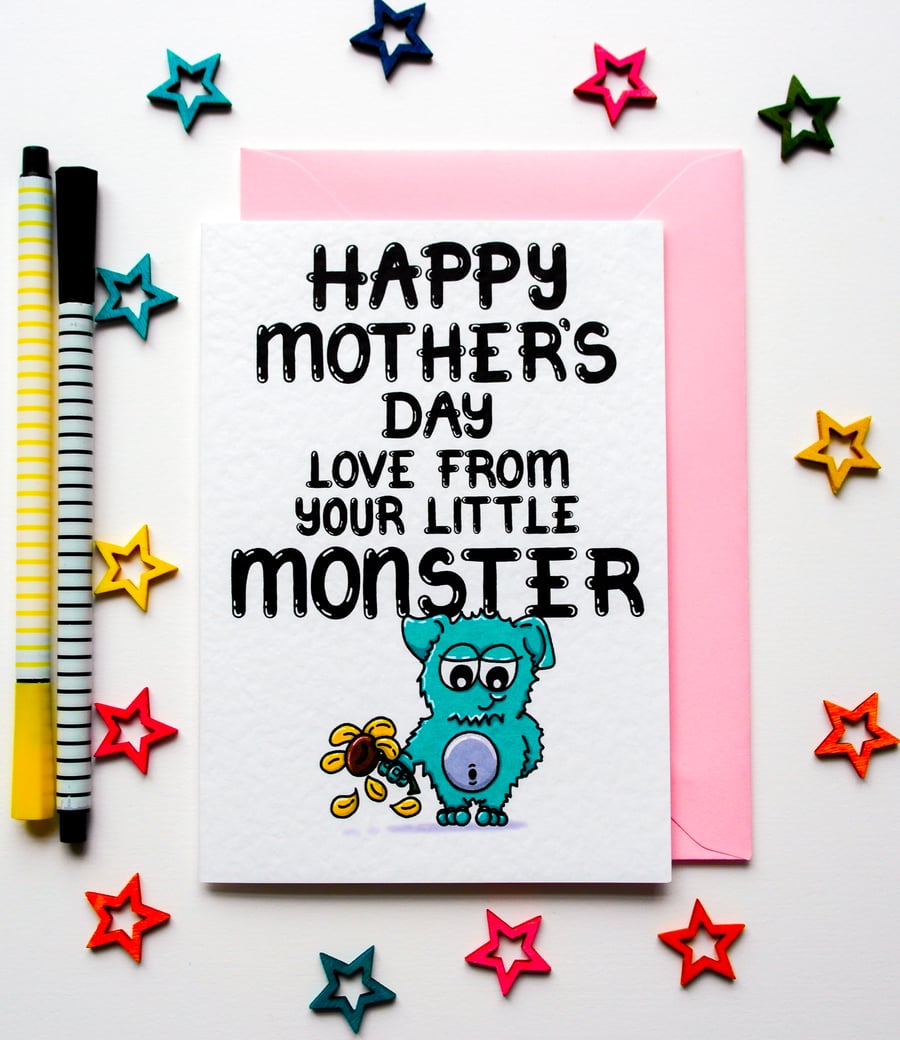 Cute Mother's Day Card For Mummy From Her Little Monster, Son, Daughter