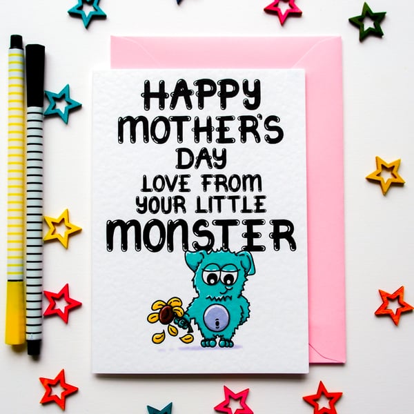 Cute Mother's Day Card For Mummy From Her Little Monster, Son, Daughter