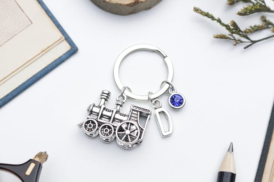 Steam Train Keyring - Gifts for Him, Grandad Keyring, Train Lovers Gift. Baby