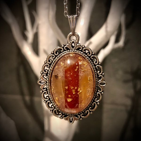 Crystal Energy Oval Pendant with Carnelian crystals (vintage design)