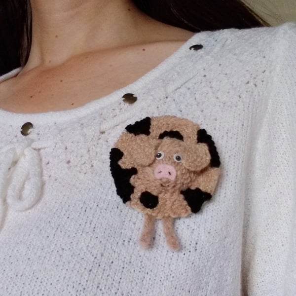 Gloucester old spot pig brooch, farm animal, gift for her