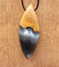 Olive wood and silver black resin pendant - free UK postage