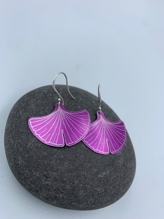 Pink aluminium ginkgo leaf earrings