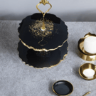Black Epoxy Resin Tiered Stand with Crystals and Gold Leaf, Handmade Two Tier 