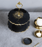 Black Epoxy Resin Tiered Stand with Crystals and Gold Leaf, Handmade Two Tier 