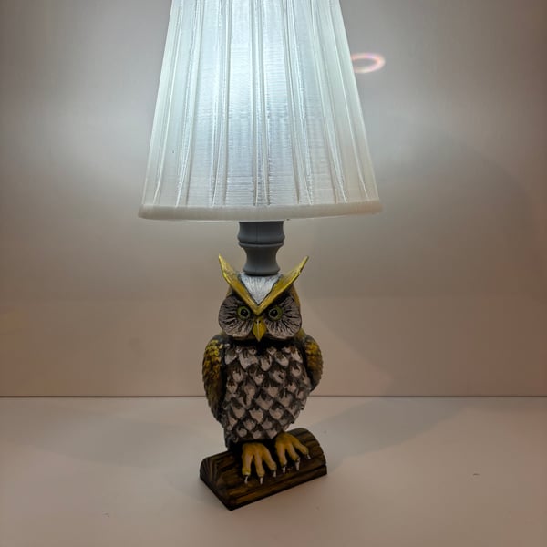 A hand painted and sealed owl lamp by Andrew Jenkins 