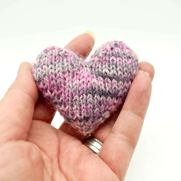 SOLD - Hand knitted heart - pocket hug - purple