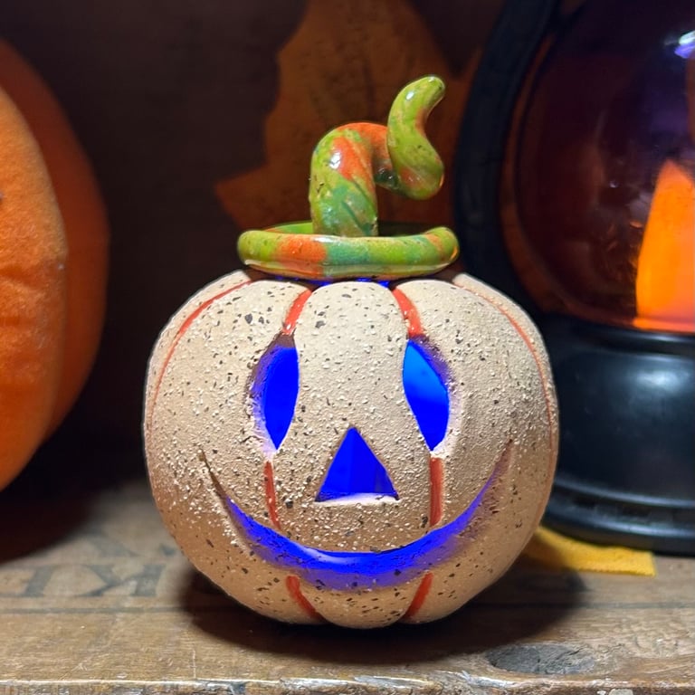 Ceramic pumpkin light up decoration carved face Jack o lantern no3