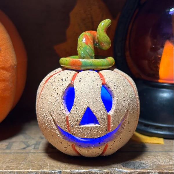Ceramic pumpkin light up decoration carved face Jack o lantern no3