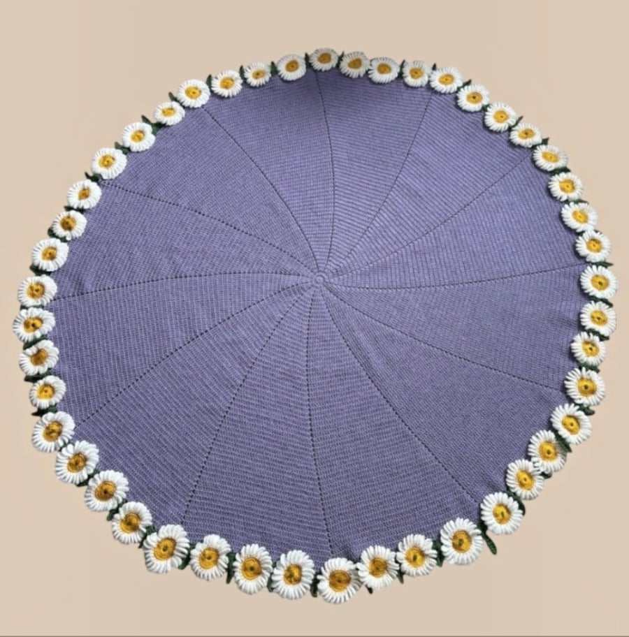 Handmade Crochet Daisy Flower Bouquet 2-in-1 Circle Blanket Throw by ThatCrochet