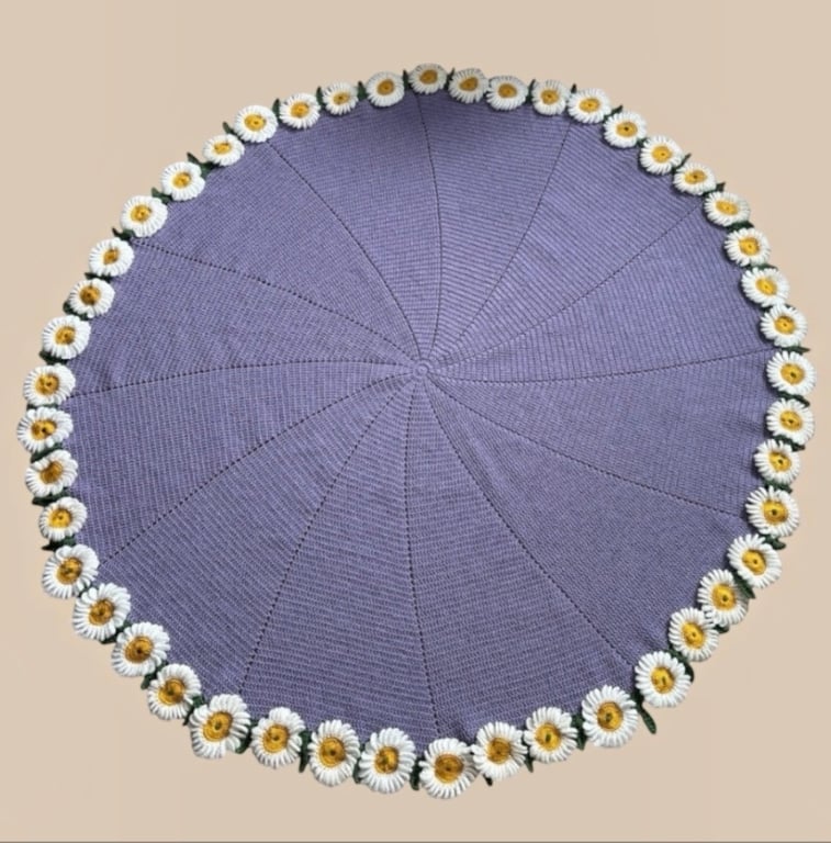 Handmade Crochet Daisy Flower Bouquet 2-in-1 Circle Blanket Throw by ThatCrochet