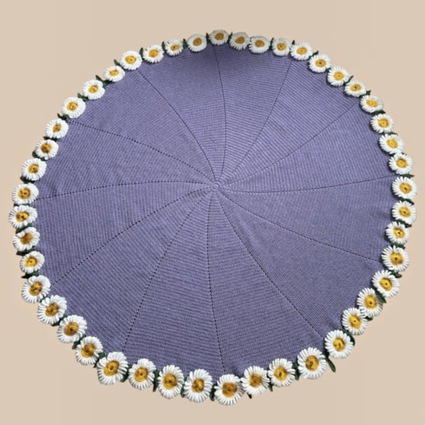 Handmade Crochet Daisy Flower Bouquet 2-in-1 Circle Blanket Throw by ThatCrochet
