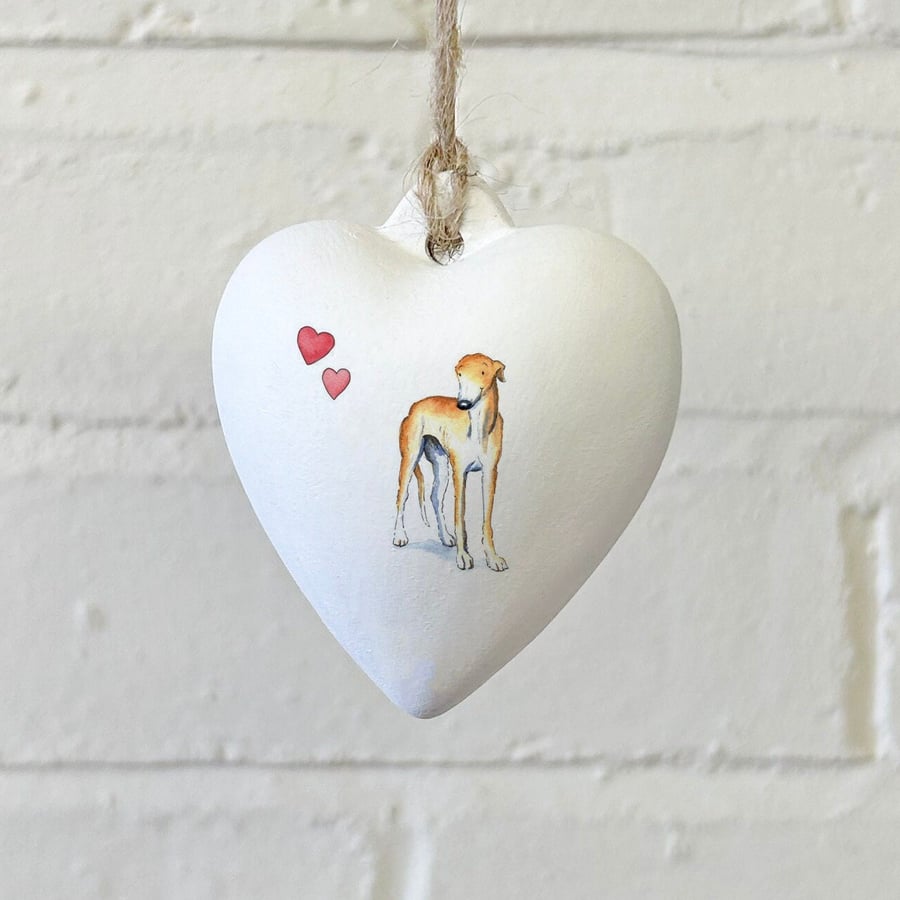 Greyhound Ceramic Heart Bauble