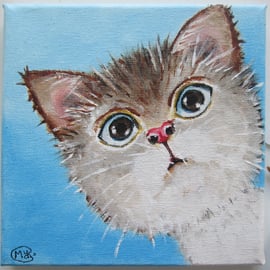 Cat. Cute Kitten. Original art on canvas
