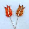 Stained  Glass Lily Tulip Stake Large - Plant Pot Decoration -  Orange