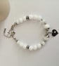 White quartz & silver beaded bracelet heart charm - Image 2