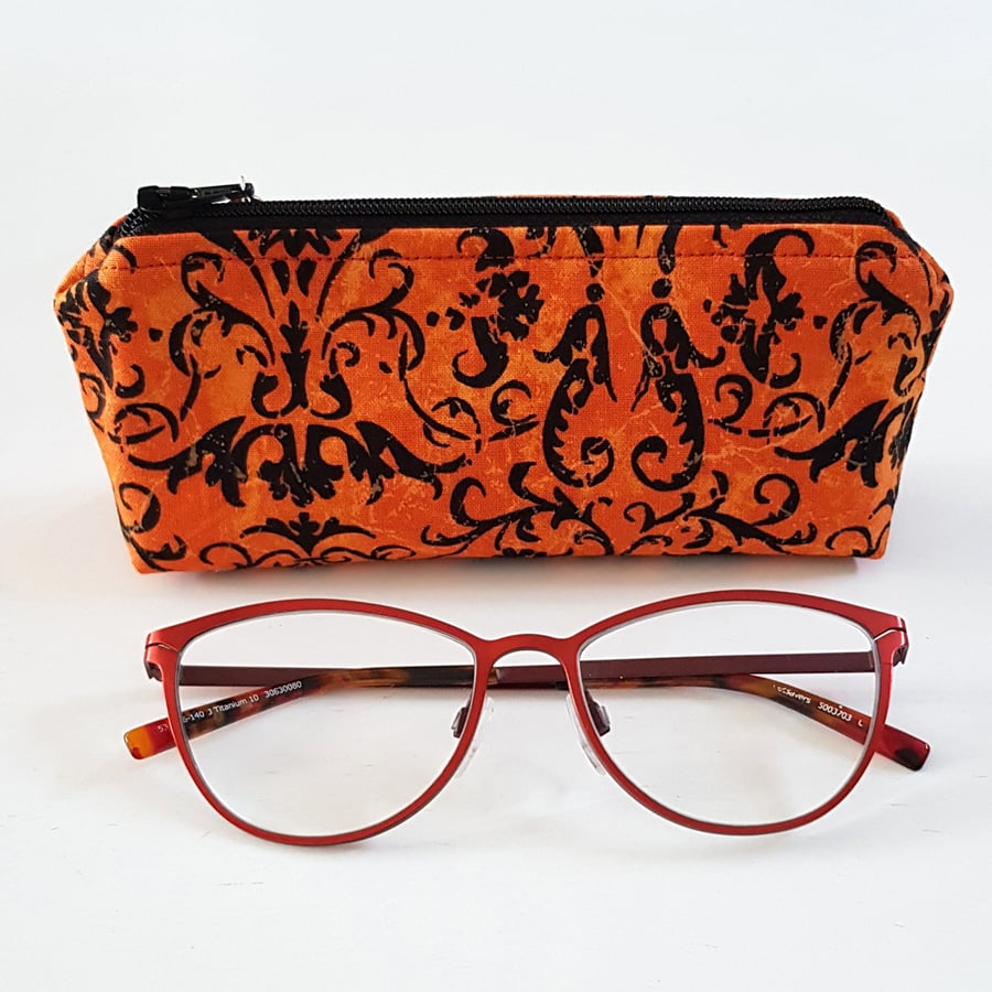 Orange Gothic Fabric Glasses Case - Zipped Spectacle And Sunglasses Pouch