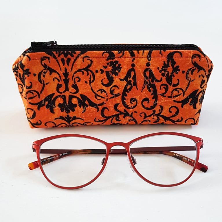 Orange Gothic Fabric Glasses Case - Zipped Spectacle And Sunglasses Pouch