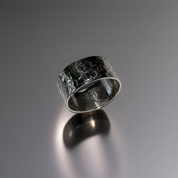 Silver Wide Band Patterned Ring