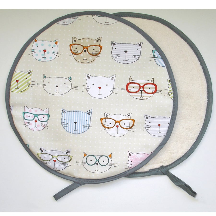 Cat Aga Hob Lid Covers Pair of Mats Pads Hats Surface Savers Cats in Glasses x 2