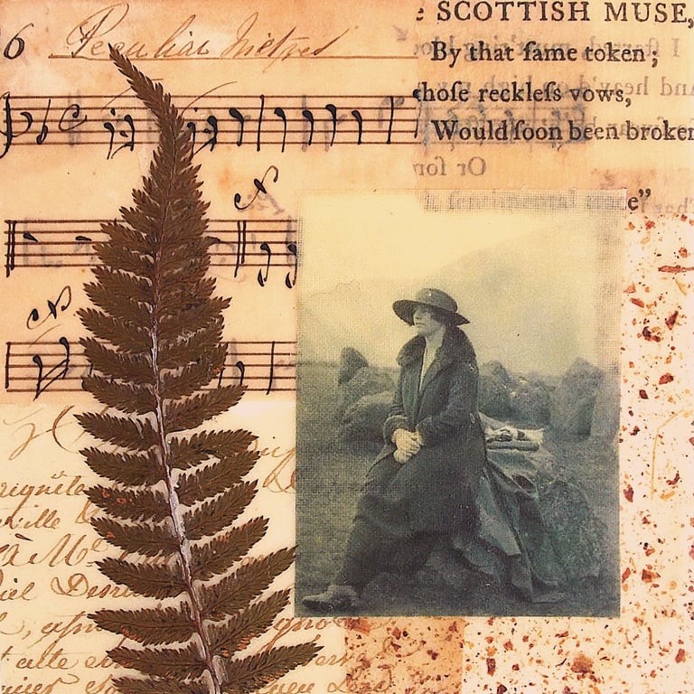 An Original Paper and Fabric Collage on Cradled Wood Panel, 12x12cms (188)