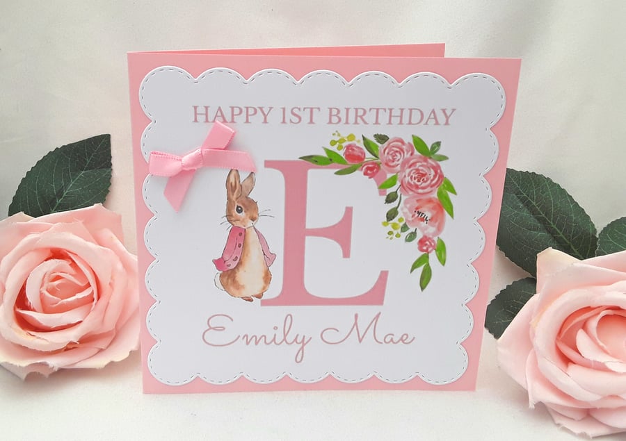 Personalised Flopsy Rabbit Birthday Card, Peter Rabbit Birthday Card