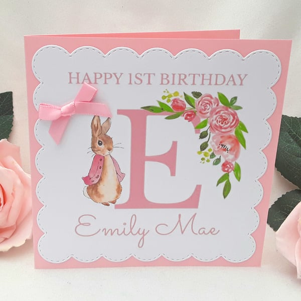 Personalised Flopsy Rabbit Birthday Card, Peter Rabbit Birthday Card