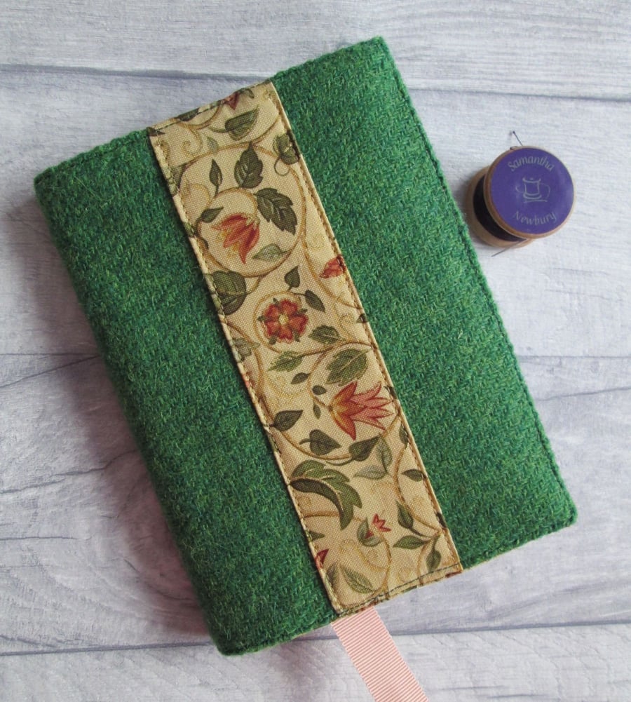 A6 'Harris Tweed®' Notebook Cover - Green with Medieval Style Floral Band