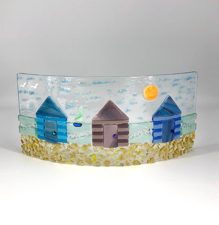 Fused Glass Beach Hut Curved Panel